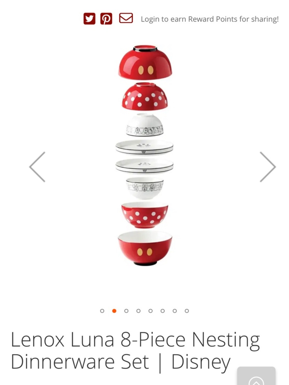 Lenox Red and White Mickey Mouse Inspired 8-Piece Nesting Dinnerware Set